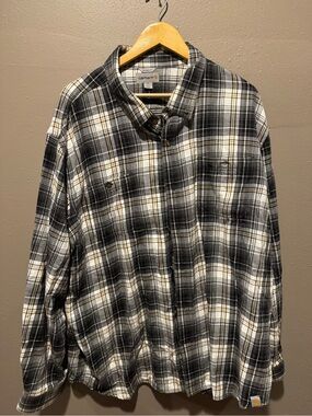 Vintage Carhartt Men's Black & White Plaid Flannel Shirt